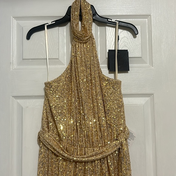 MAC DUGGAL Sequined Halter Neck Belted Soft Tie Dress 11281 NWT - Picture 7 of 9